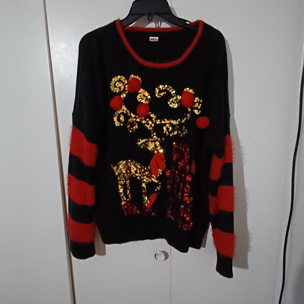 Holiday Time Black and Red Sweater with Gold Details